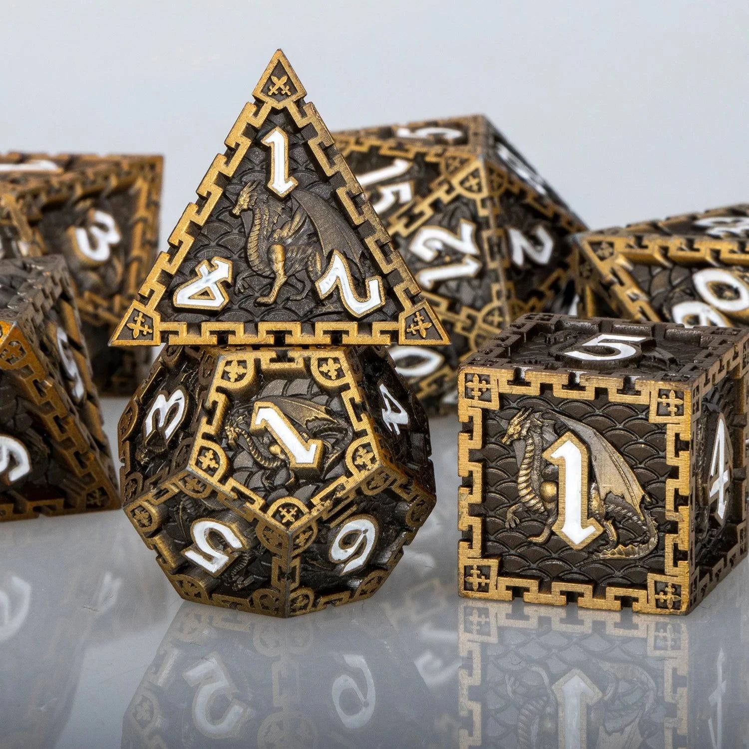 D&D Dungeon and Dragon DND D20 Dice Set Role Playing Game Metal Polyhedral Dice Set for RPG Board Games D20 D12 D10 D8 D6 D4 - The Adventurer's Chest