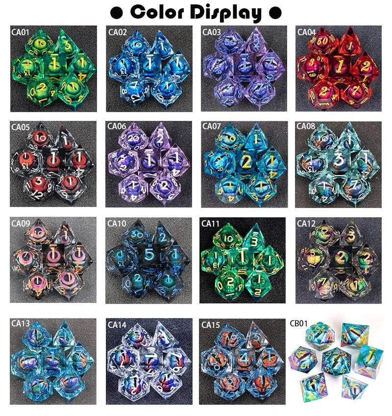 DnD Liquid Core Dragon Eye Dice Set for Dungeons and Dragons, RPG Polyhedral Dice set, d&d dice, Handmade Dice Set Gifts - The Adventurer's Chest