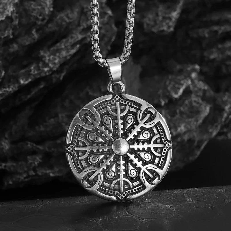 Mystical Compass Amulet Necklace - Stainless Steel Shield Pendant for Adventurers and Seekers - The Adventurer's Chest