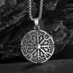 Mystical Compass Amulet Necklace - Stainless Steel Shield Pendant for Adventurers and Seekers - The Adventurer's Chest