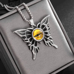 Enchanted Eye of Protection Necklace - Silver Butterfly Amulet for Adventurers and Guardians - The Adventurer's Chest