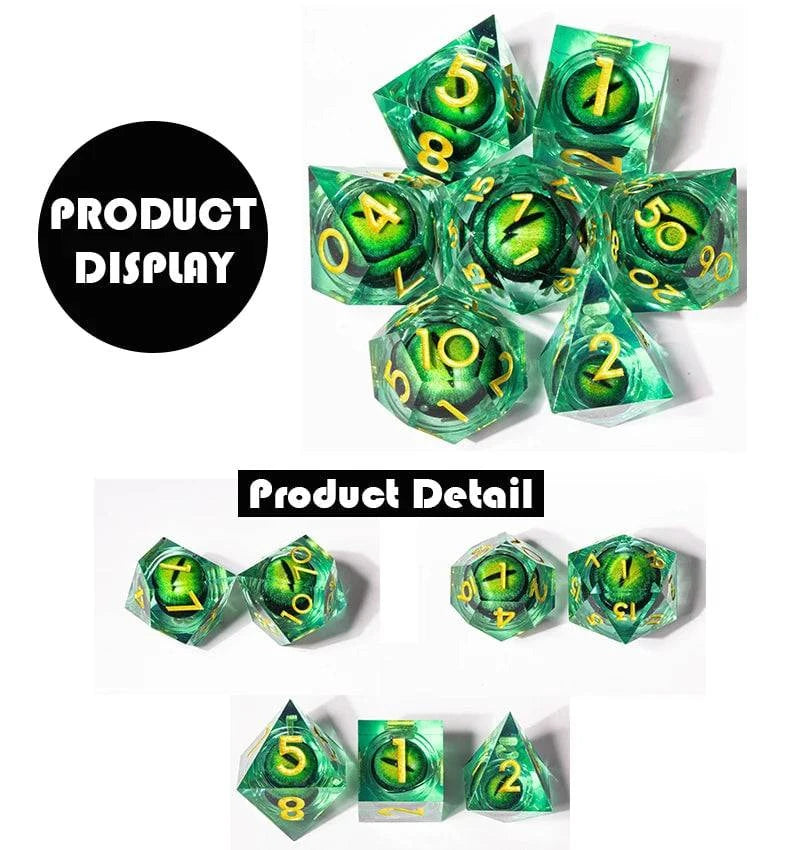 DnD Liquid Core Dragon Eye Dice Set for Dungeons and Dragons, RPG Polyhedral Dice set, d&d dice, Handmade Dice Set Gifts - The Adventurer's Chest