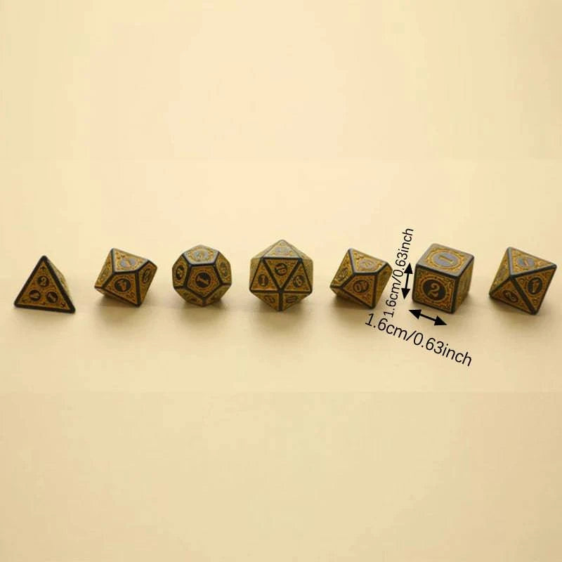 7Pcs/Set Polyhedral Antique Carved Pattern Dice D4 D6 D8 D10 D% D12 D20 DND RPG Digital Table Game - The Adventurer's Chest