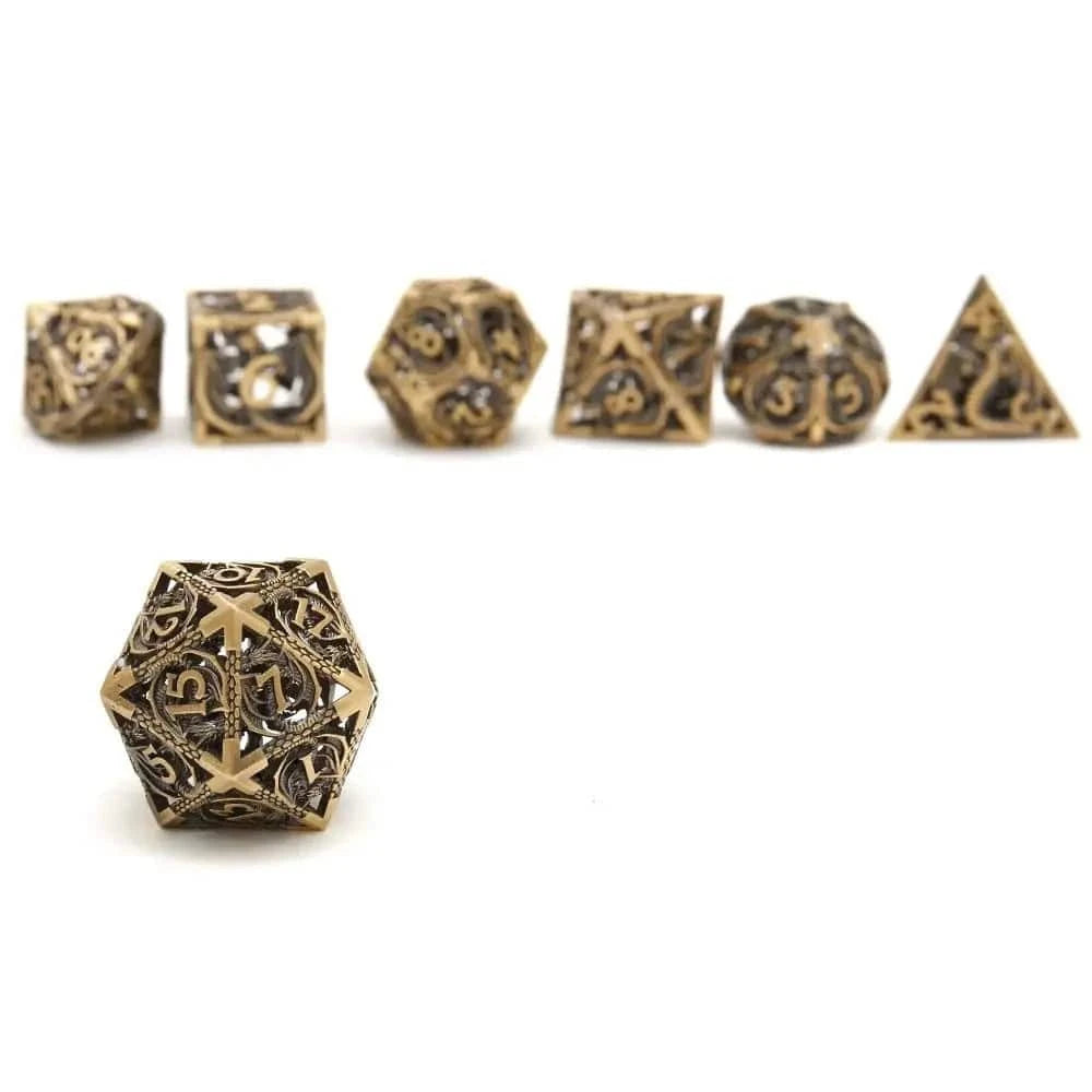 7pcs Hollow Metal Dice Set for DND Octopus Polyhedron Dice for RPG Board Game Pathfinder Metal Dice D4 D6 D8 D0 D% D12 D20 Dice - The Adventurer's Chest