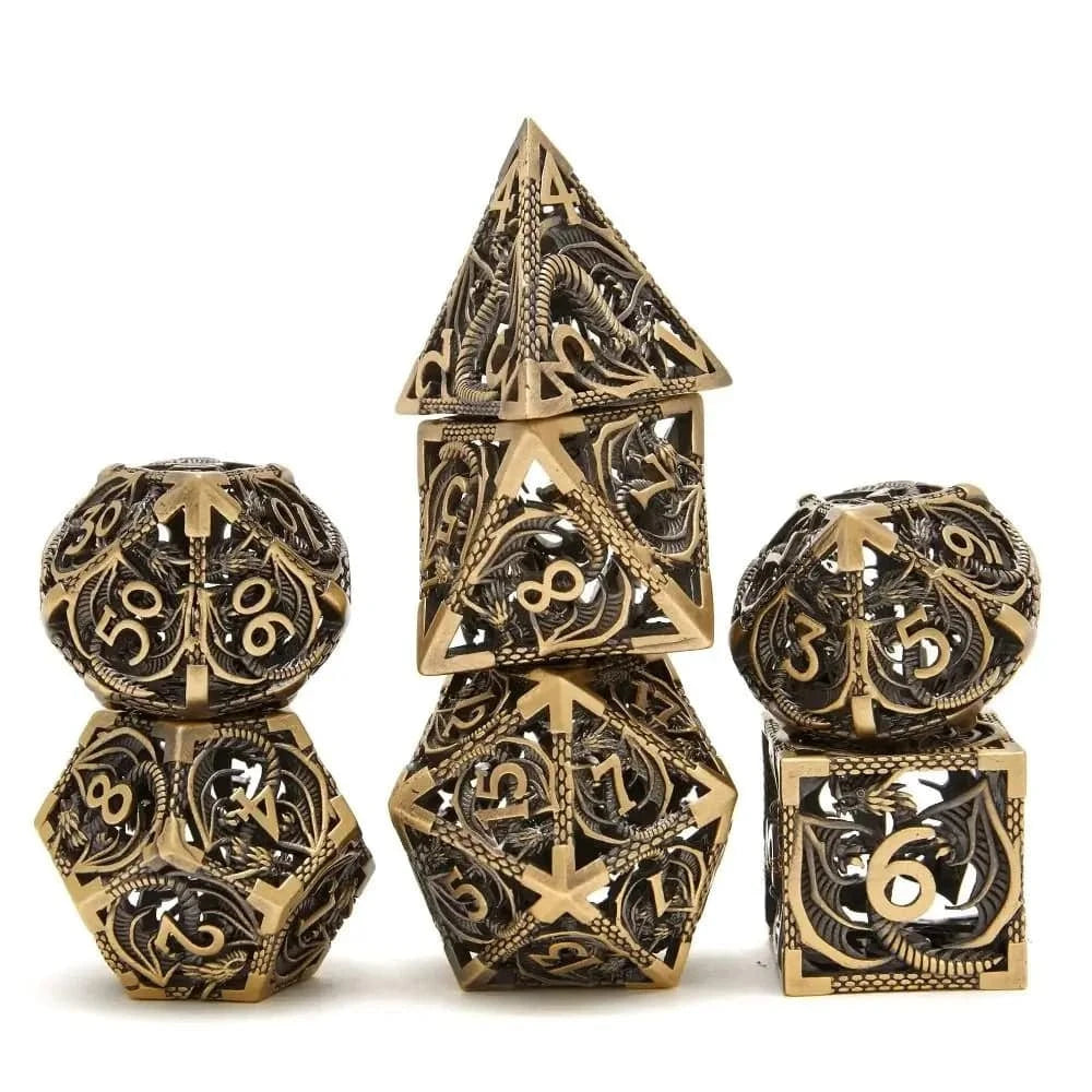 7pcs Hollow Metal Dice Set for DND Octopus Polyhedron Dice for RPG Board Game Pathfinder Metal Dice D4 D6 D8 D0 D% D12 D20 Dice - The Adventurer's Chest