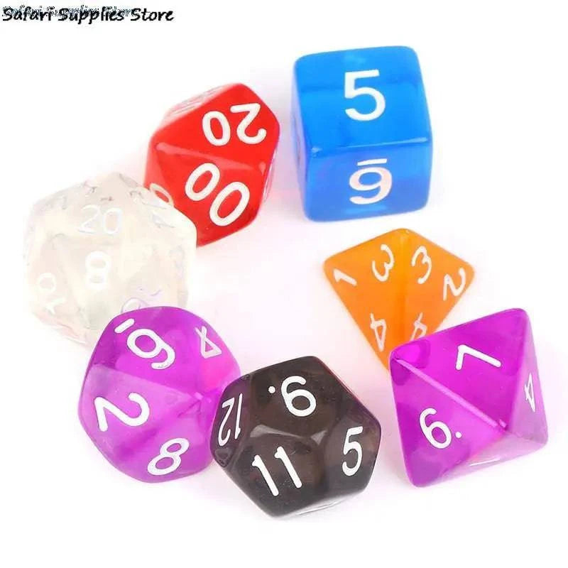 7pcs/set Polyhedral Dice Set with Pouch 6 Colors Numbers of D4 D6 D8 D10 D% D12 D20 for DND RPG Table Games - The Adventurer's Chest