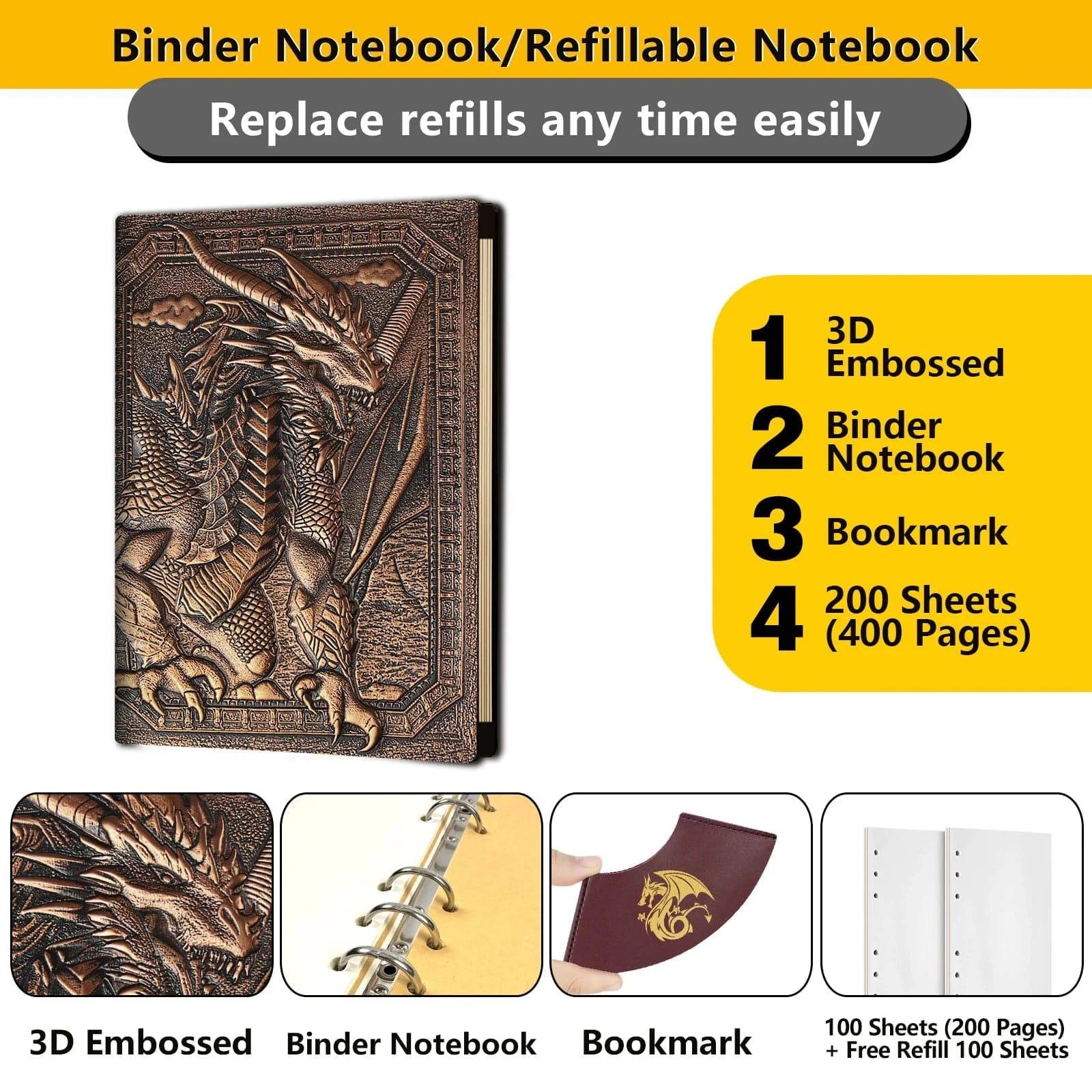 Dungeons & Dragons 3D Embossed Leather Journal - 400 Page Refillable Notebook for RPG Adventures and Dice Accessories - The Adventurer's Chest