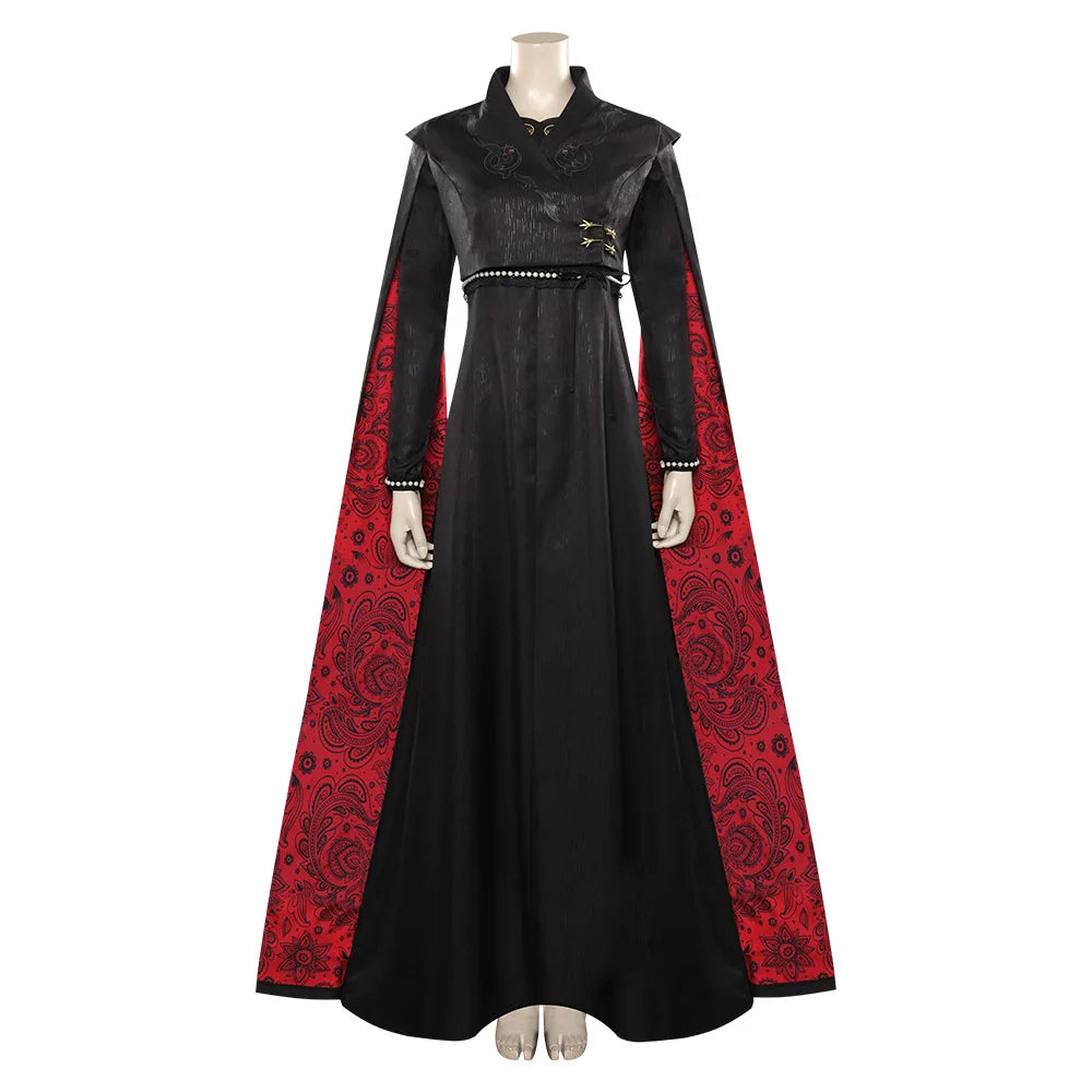 Rhaenyra Targaryen Fantasy Cosplay Costume for Women - Black PU Dress and Cloak for Roleplay and Parties