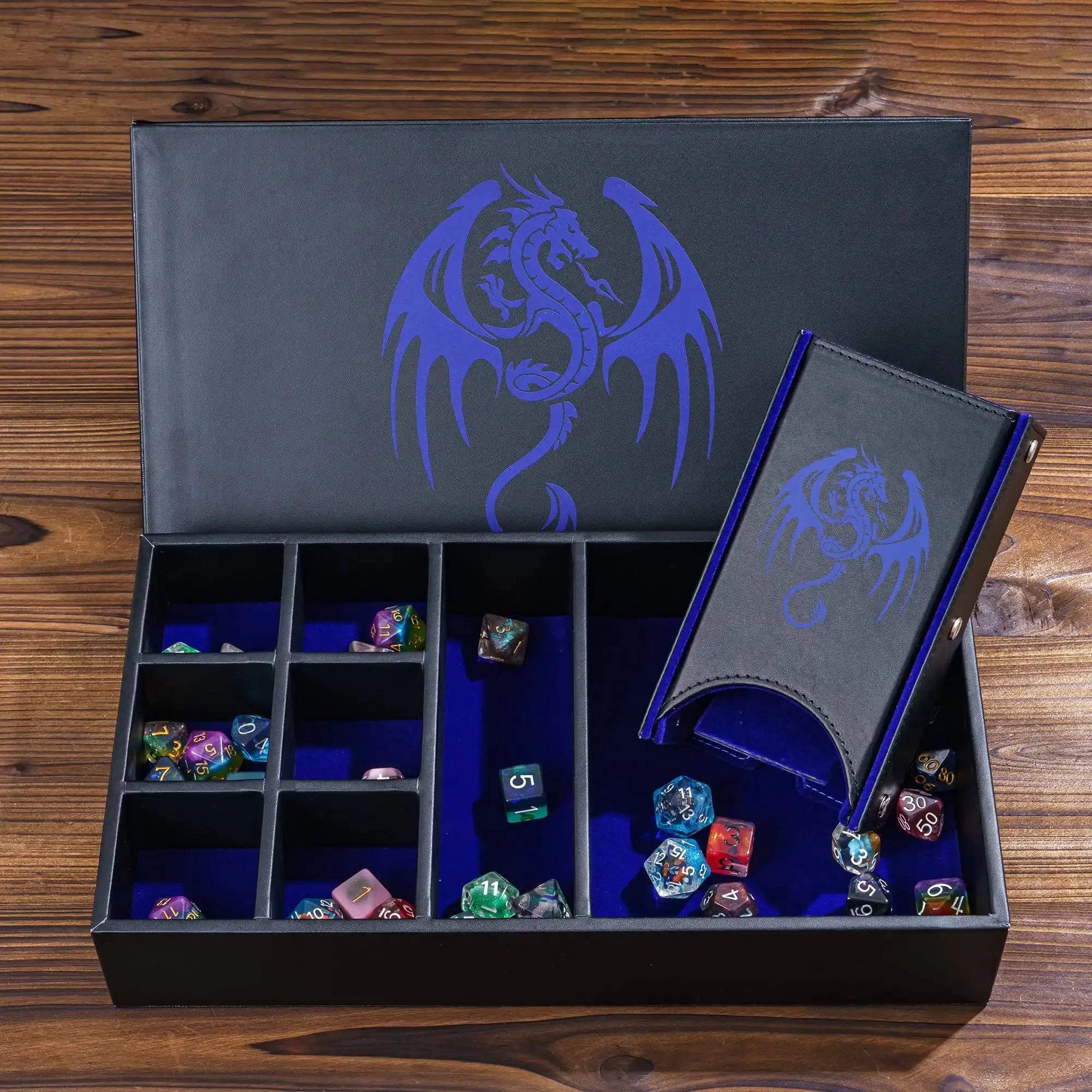 Premium 3-in-1 Dragon Dice Holder: Leather Dice Case, Rolling Tray, and Tower for D&D & RPG Enthusiasts