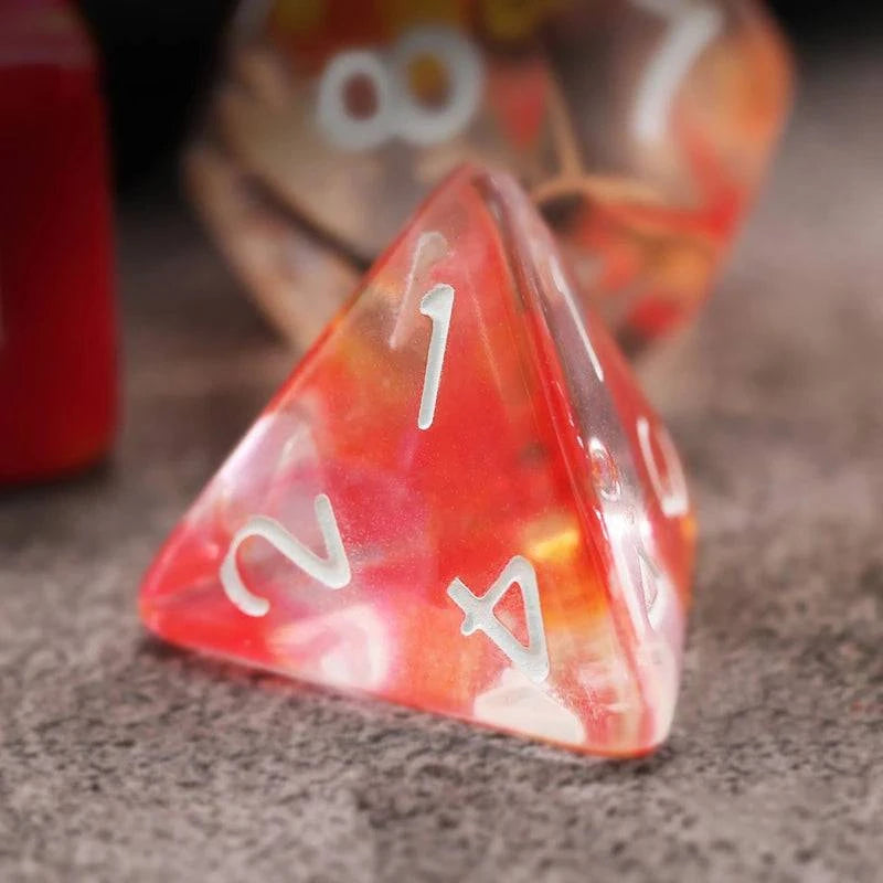 7Pcs/Set Orange and Yellow Transparent Dice D&D COC Dice D4 D6 D8 D10 D% D12 D20 Table Games DND RPG Dice Set - The Adventurer's Chest