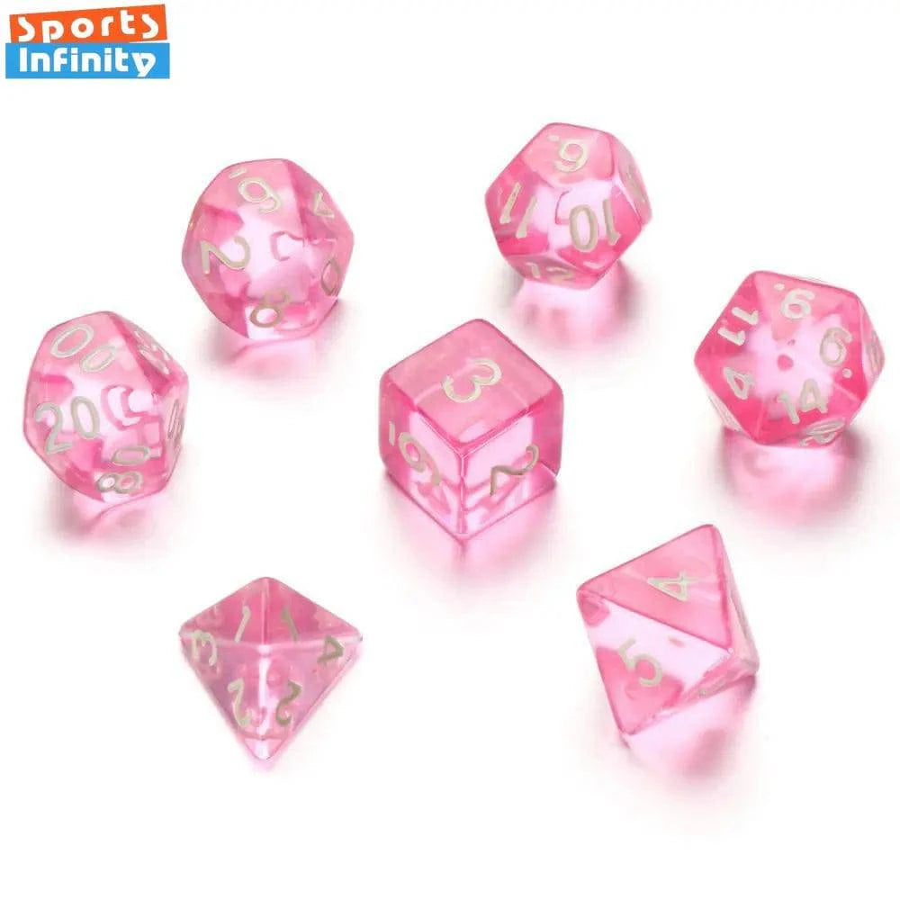 7 Pcs Set Clear Pink Dice Numbers D4 D6 D8 D10 D Percentage D12 D20 Polyhedral Dices Kit for DND COC TRPG RPG Board Games Party - The Adventurer's Chest