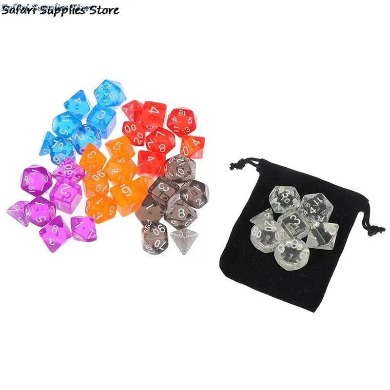 7pcs/set Polyhedral Dice Set with Pouch 6 Colors Numbers of D4 D6 D8 D10 D% D12 D20 for DND RPG Table Games - The Adventurer's Chest