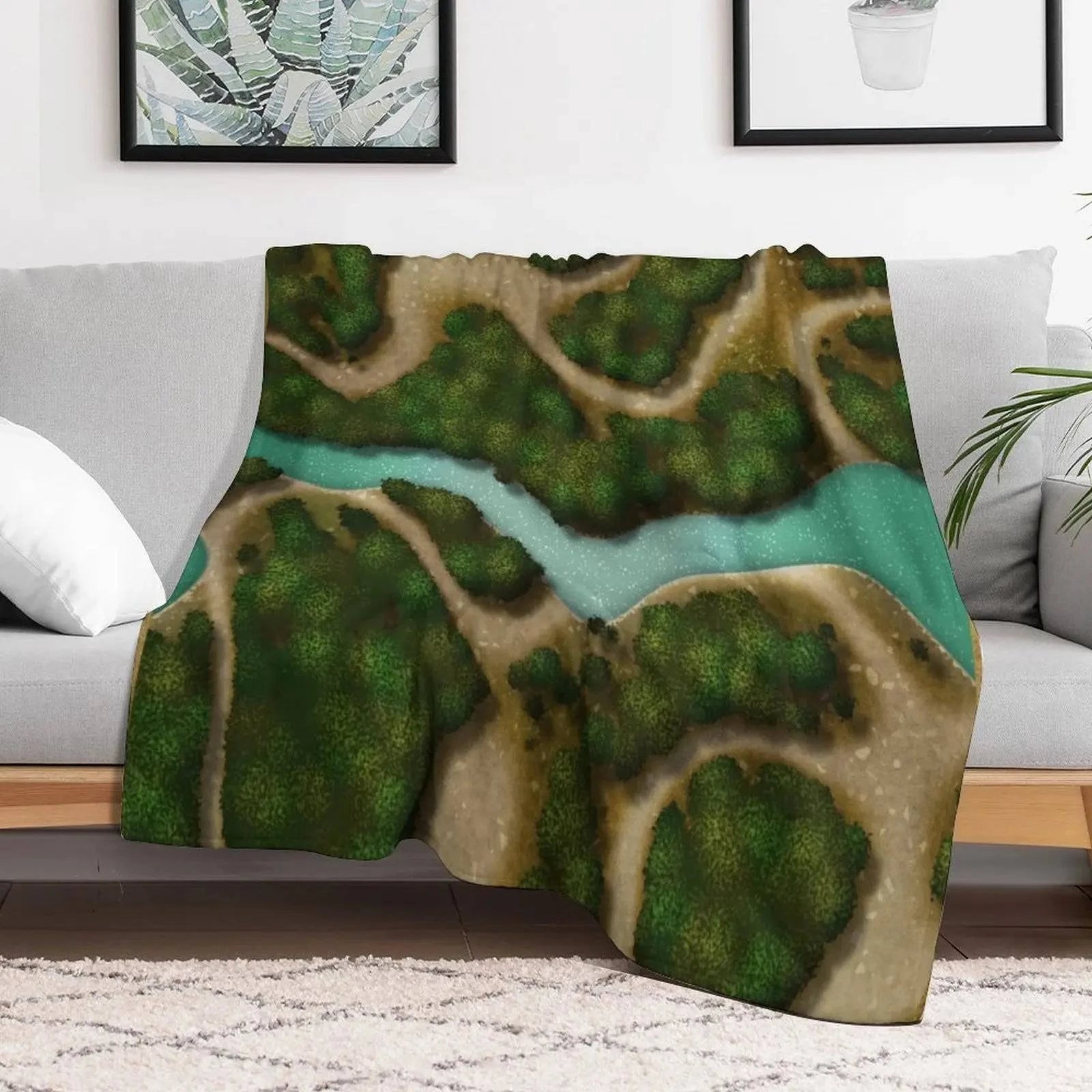 Cozy Forest Trails and Stream Battle Map Throw Blanket - Cute Plaid Design for RPG Enthusiasts - The Adventurer's Chest