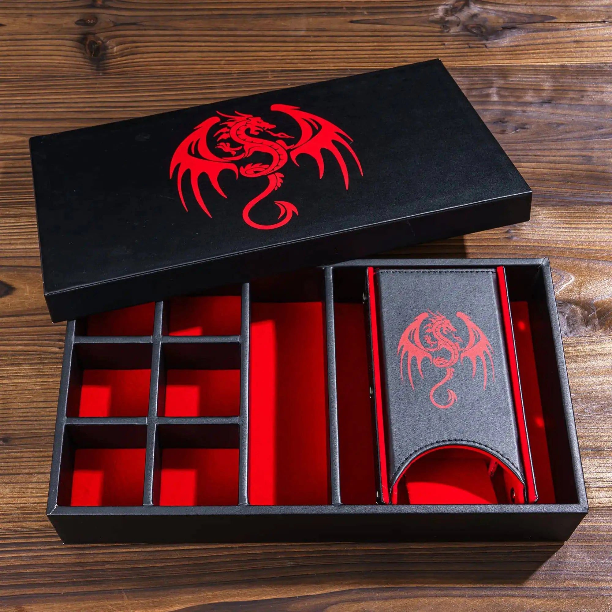 Premium 3-in-1 Dragon Dice Holder: Leather Dice Case, Rolling Tray, and Tower for D&D & RPG Enthusiasts