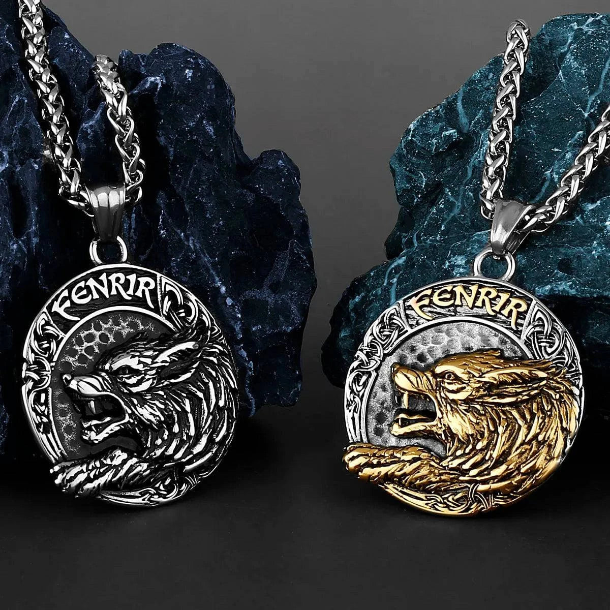 Fenrir's Embrace: Enchanted Rune Amulet Pendant in 316L Stainless Steel - D&D Inspired Men's Jewelry for Adventurers - The Adventurer's Chest