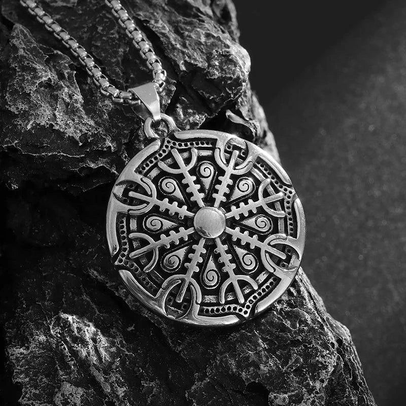 Mystical Compass Amulet Necklace - Stainless Steel Shield Pendant for Adventurers and Seekers - The Adventurer's Chest