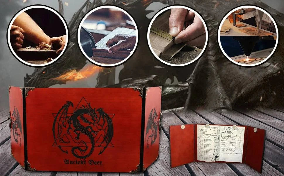 Handcrafted Wooden DM Screen with Dragon Engraving - Perfect D&D Gift for Dungeon Masters and RPG Gamers - The Adventurer's Chest