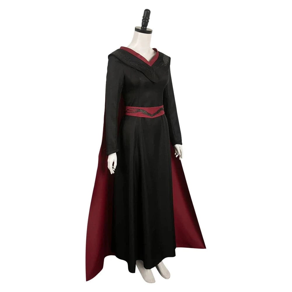 Rhaenyra Targaryen Fantasy Cosplay Costume for Women - Black PU Dress and Cloak for Roleplay and Parties