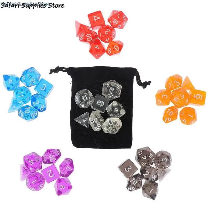 7pcs/set Polyhedral Dice Set with Pouch 6 Colors Numbers of D4 D6 D8 D10 D% D12 D20 for DND RPG Table Games - The Adventurer's Chest