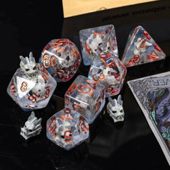 Cusdie DnD Dragon Head Dice Set 7Pcs Resin D4 D6 D8 D10 D% D12 D20 D&D Polyhedral Dice for Role Playing Game Table Games - The Adventurer's Chest