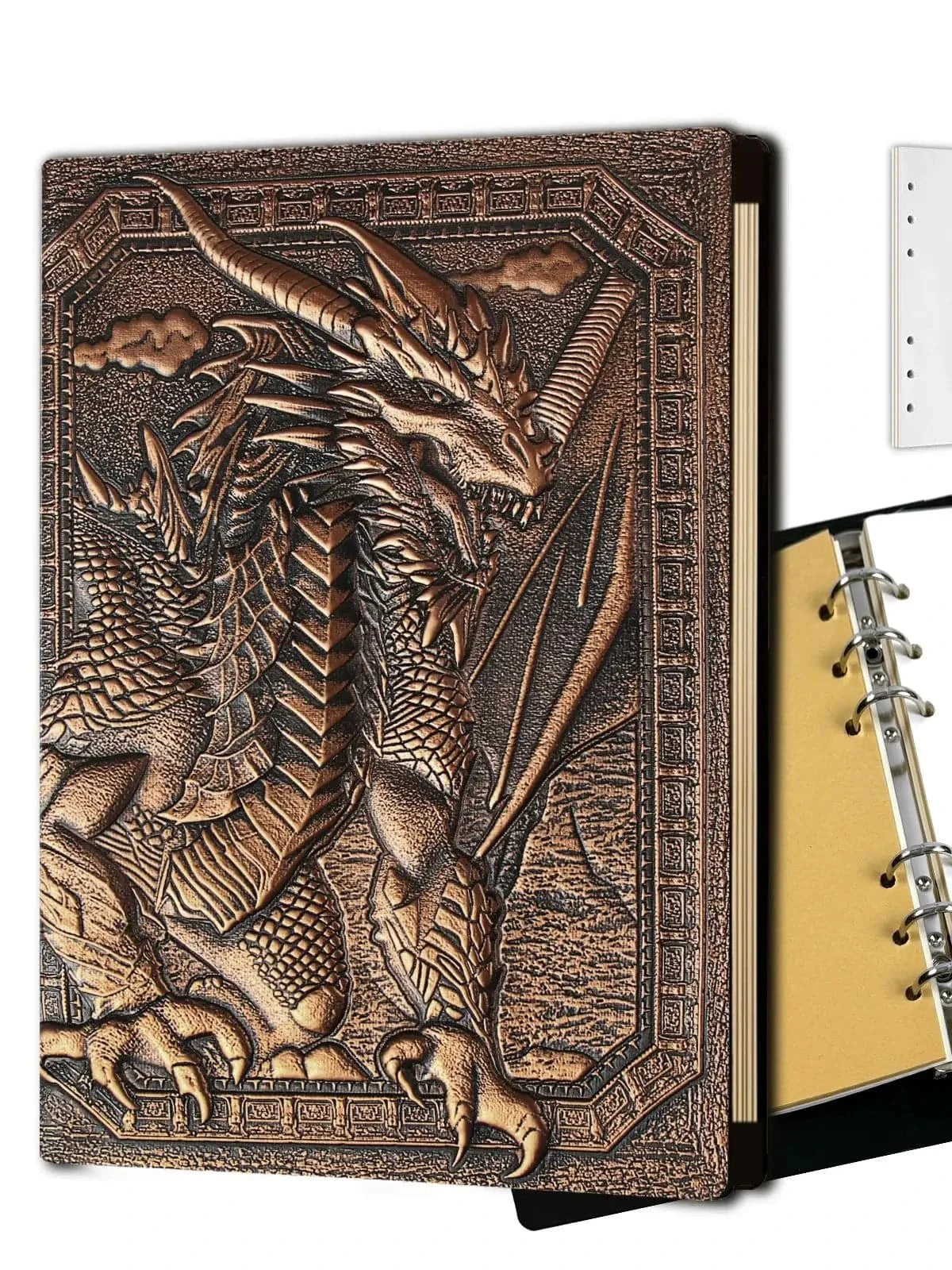 Dungeons & Dragons 3D Embossed Leather Journal - 400 Page Refillable Notebook for RPG Adventures and Dice Accessories - The Adventurer's Chest