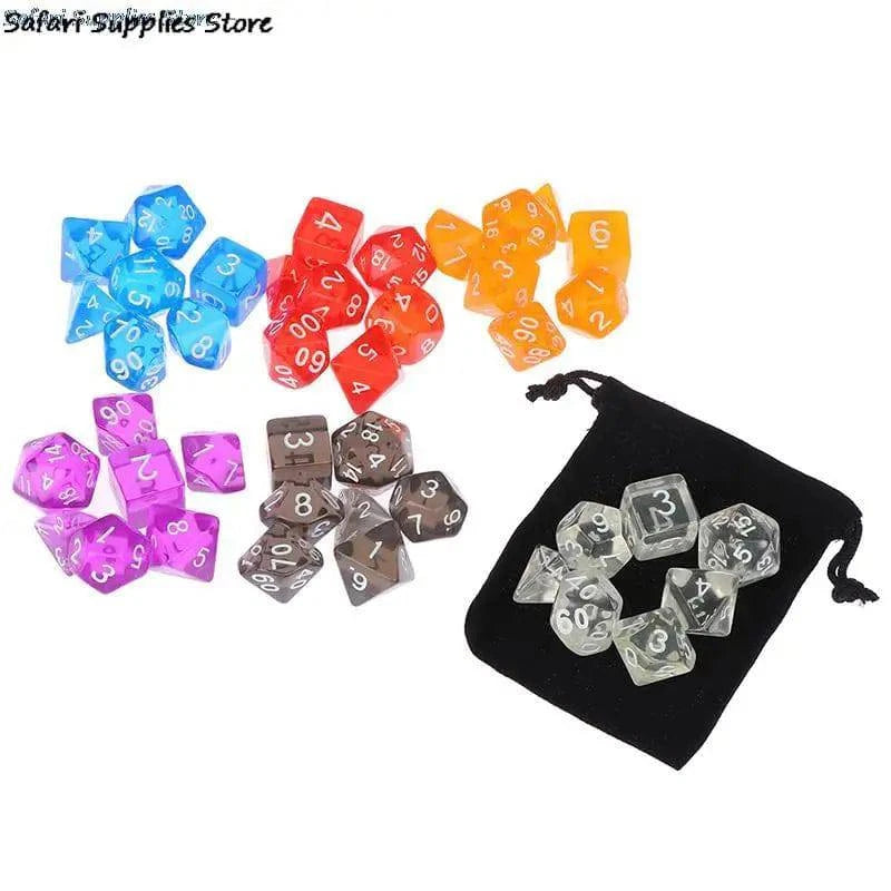 7pcs/set Polyhedral Dice Set with Pouch 6 Colors Numbers of D4 D6 D8 D10 D% D12 D20 for DND RPG Table Games - The Adventurer's Chest