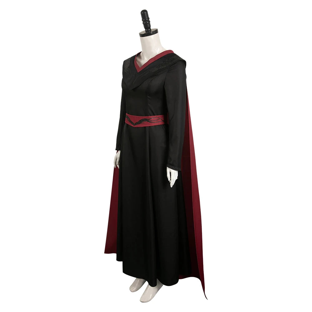 Rhaenyra Targaryen Fantasy Cosplay Costume for Women - Black PU Dress and Cloak for Roleplay and Parties