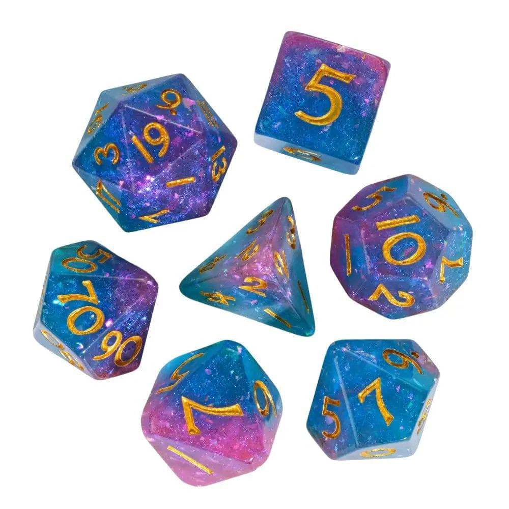 Cusdie New Big Font DnD Dice Set 7Pcs Cut Angle Glitter D&D Dice Resin D4-D20 Polyhedral Dice for Role Playing Game Board Games - The Adventurer's Chest