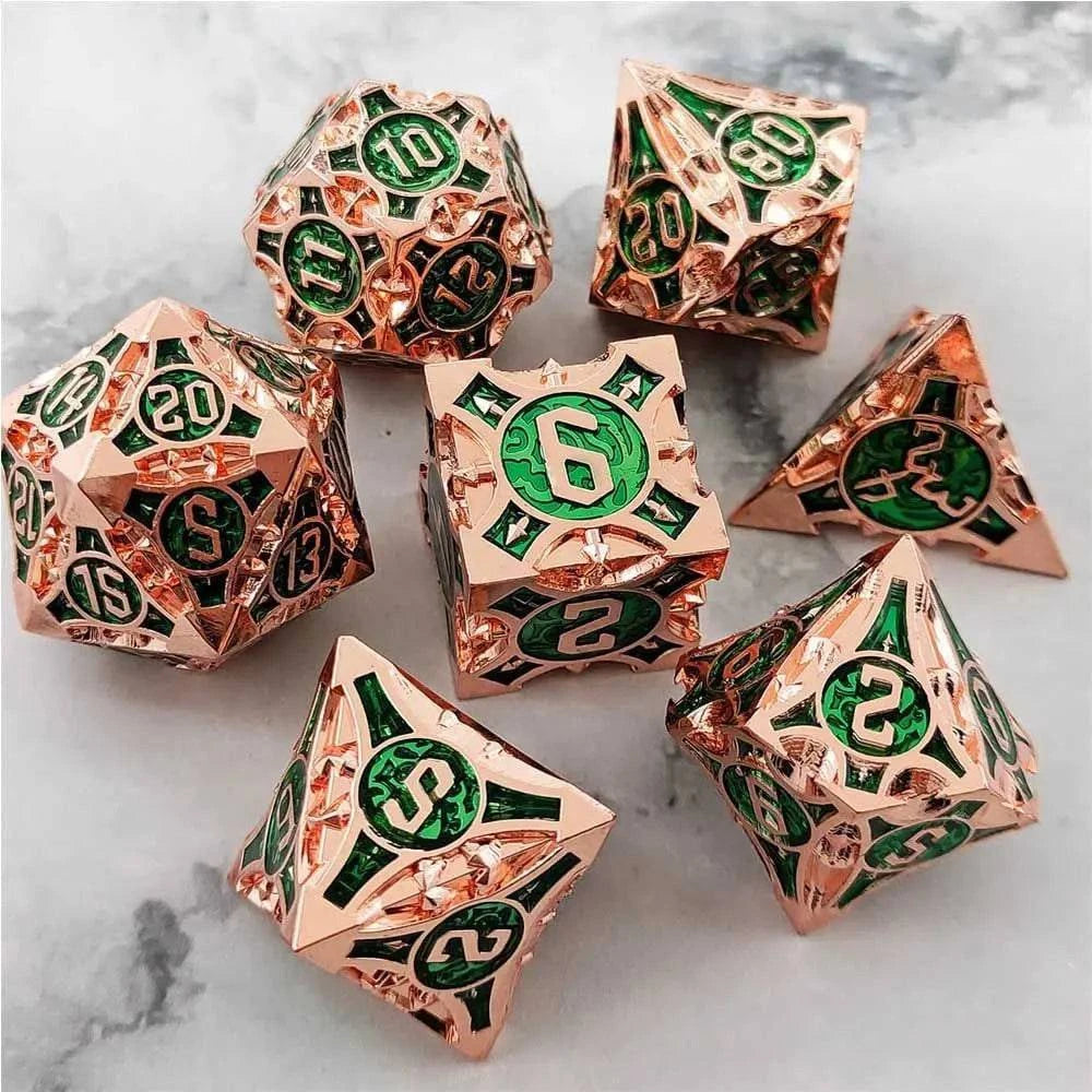 7Pcs/Set Metal Material Solid Polyhedral Dice Set Hot Party Table Games Dices Accessory  For D&d DND D6 D8 D10 D12 D20 - The Adventurer's Chest