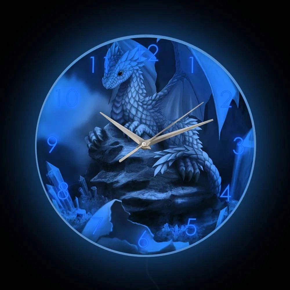 Enchanted Baby Dragon LED Wall Clock - Glow-in-the-Dark Fantasy Decor for Kids' Rooms