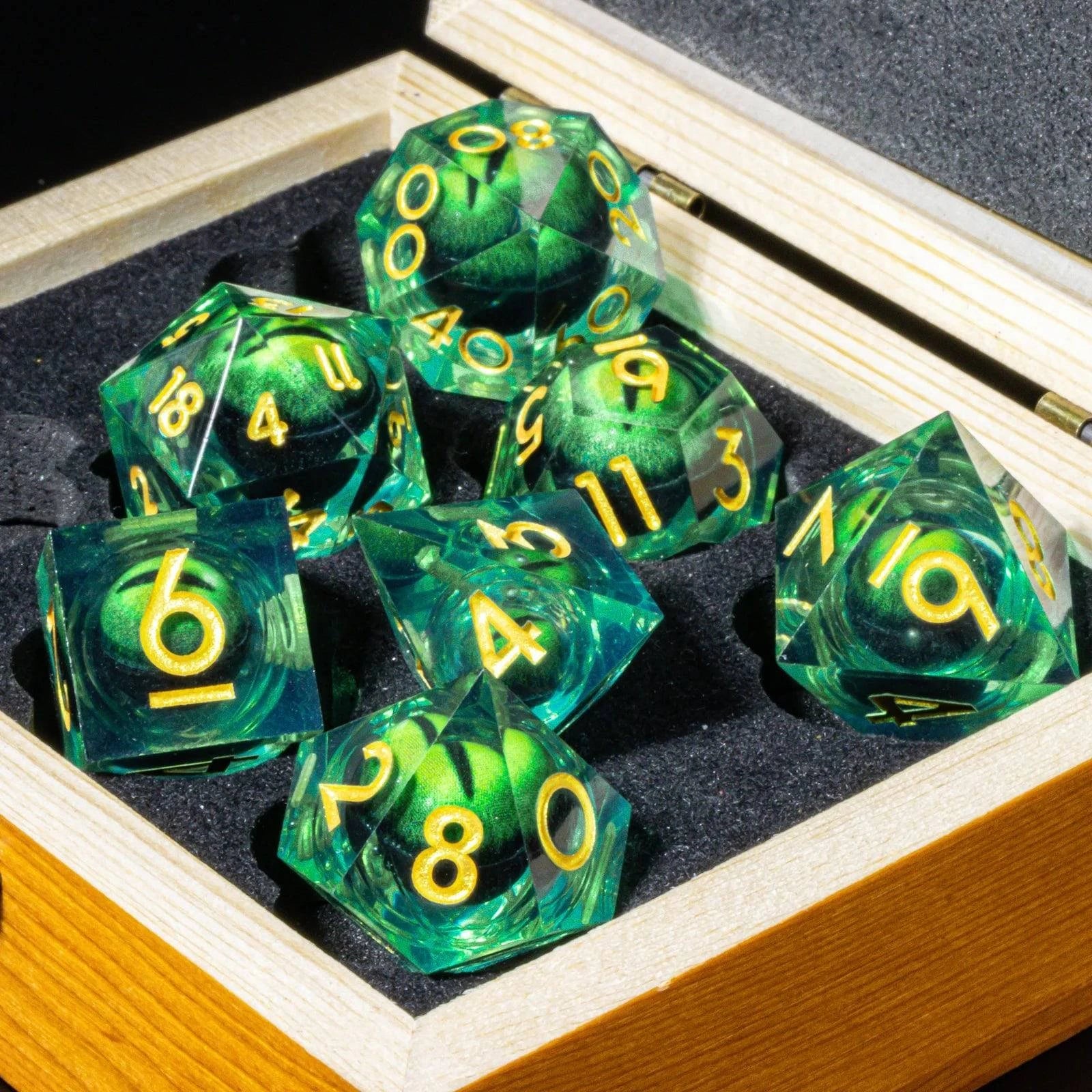 DnD Liquid Core Dragon Eye Dice Set for Dungeons and Dragons, RPG Polyhedral Dice set, d&d dice, Handmade Dice Set Gifts - The Adventurer's Chest