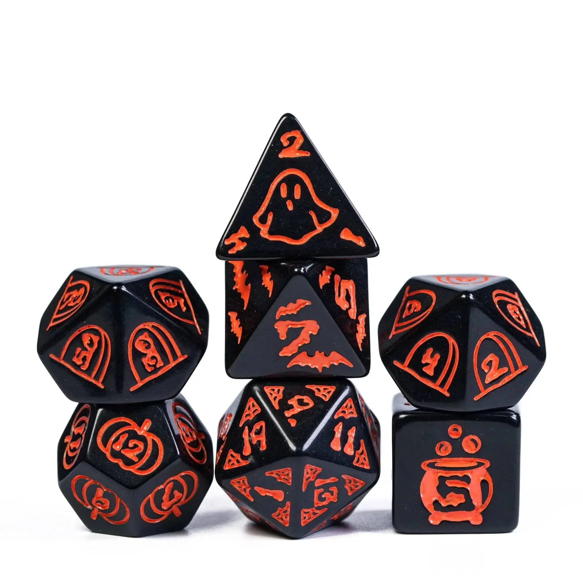 CRITALLIC-Halloween Dice Set, Pumpkin Bat Ghost, Polyhedral D&D Dice for Role Playing Game, D4-D20 Festival Gift, New, 7Pcs - The Adventurer's Chest