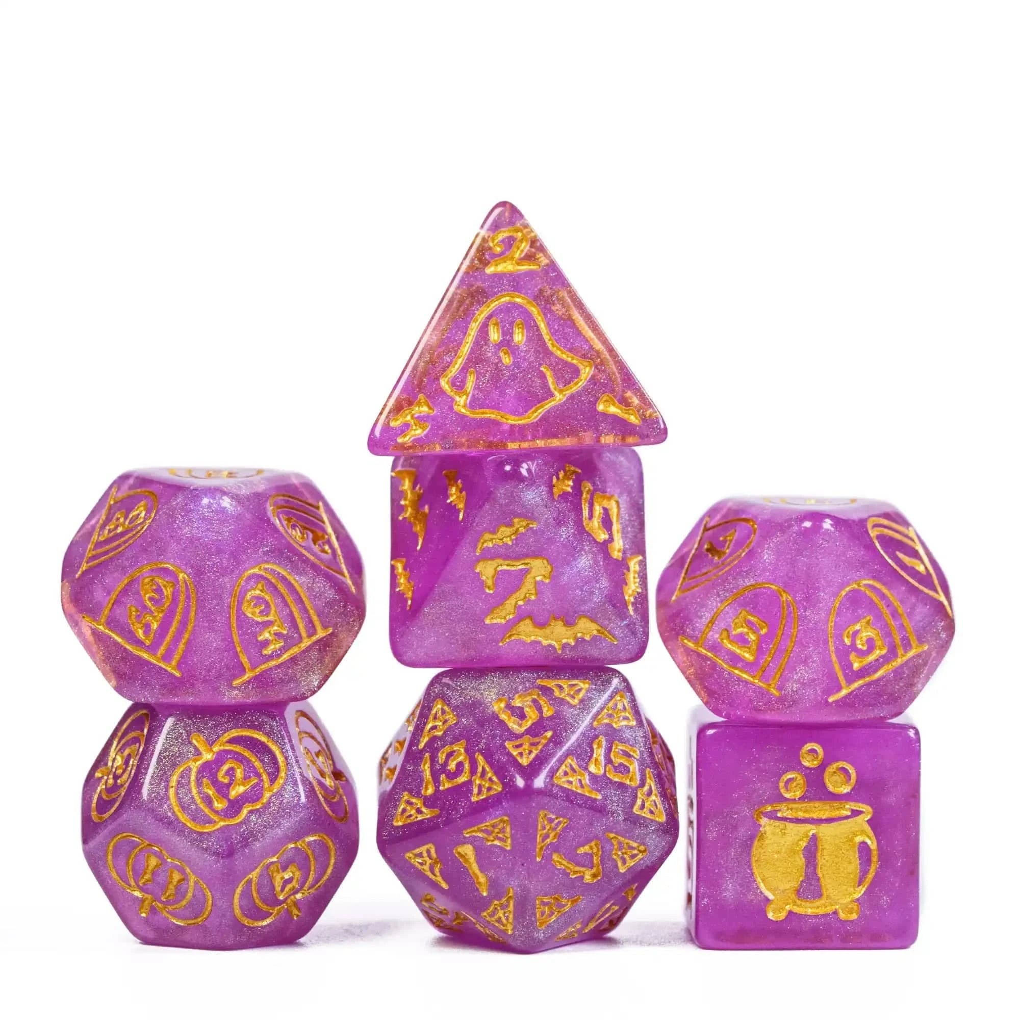 CRITALLIC-Halloween Dice Set, Pumpkin Bat Ghost, Polyhedral D&D Dice for Role Playing Game, D4-D20 Festival Gift, New, 7Pcs - The Adventurer's Chest