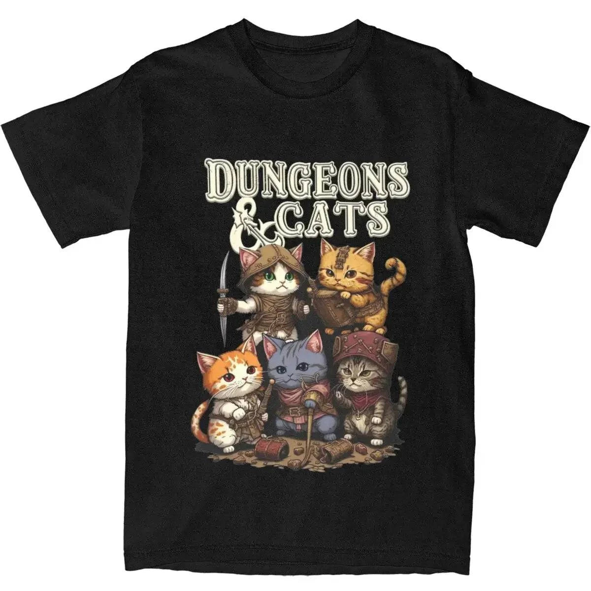 Kawaii Cat Dungeon Dragon Graphic Tee for Men - Vintage Summer Cotton T-Shirt - The Adventurer's Chest