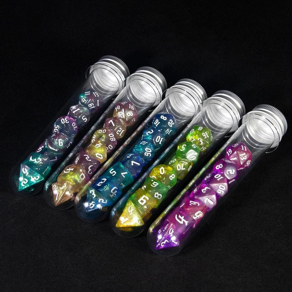 DND Polyhedral Dice Set 7-Pieces Glitter Game Dice with Tube, for D&D RPG Role Playing Table Games - The Adventurer's Chest