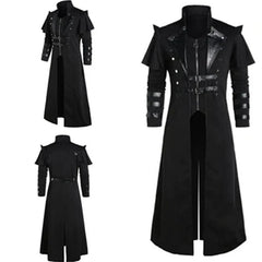 Gothic Steampunk Long Jacket for Men - Medieval Fantasy Coat for Cosplay, Halloween, and Carnival Parties