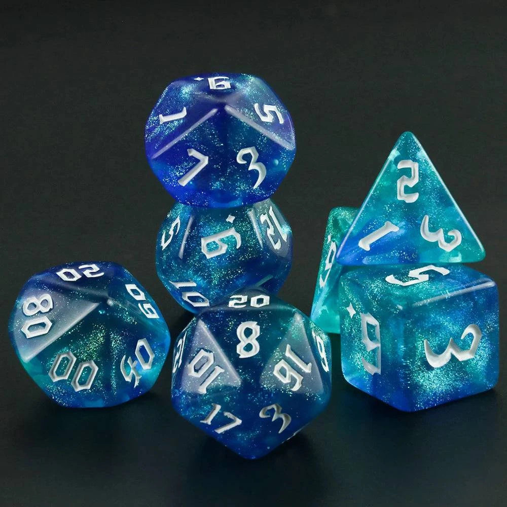 DND Polyhedral Dice Set 7-Pieces Glitter Game Dice with Tube, for D&D RPG Role Playing Table Games - The Adventurer's Chest