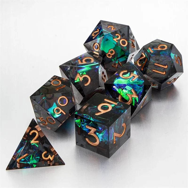 DnD Handmade Sharp Edge Resin Dice Set for TRPG, Polyhedral D&D Dice Set for dungeons and dragon, Resin D+D Dice for Board Games - The Adventurer's Chest