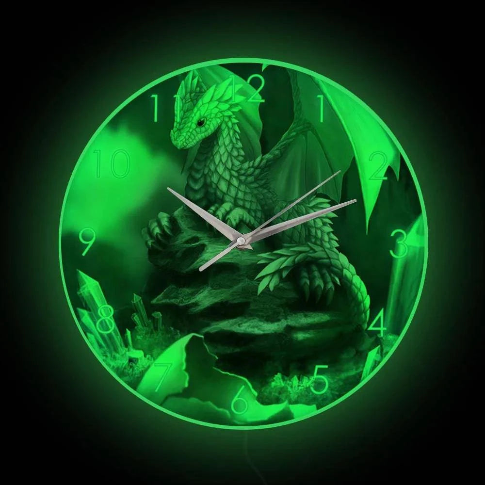 Enchanted Baby Dragon LED Wall Clock - Glow-in-the-Dark Fantasy Decor for Kids' Rooms