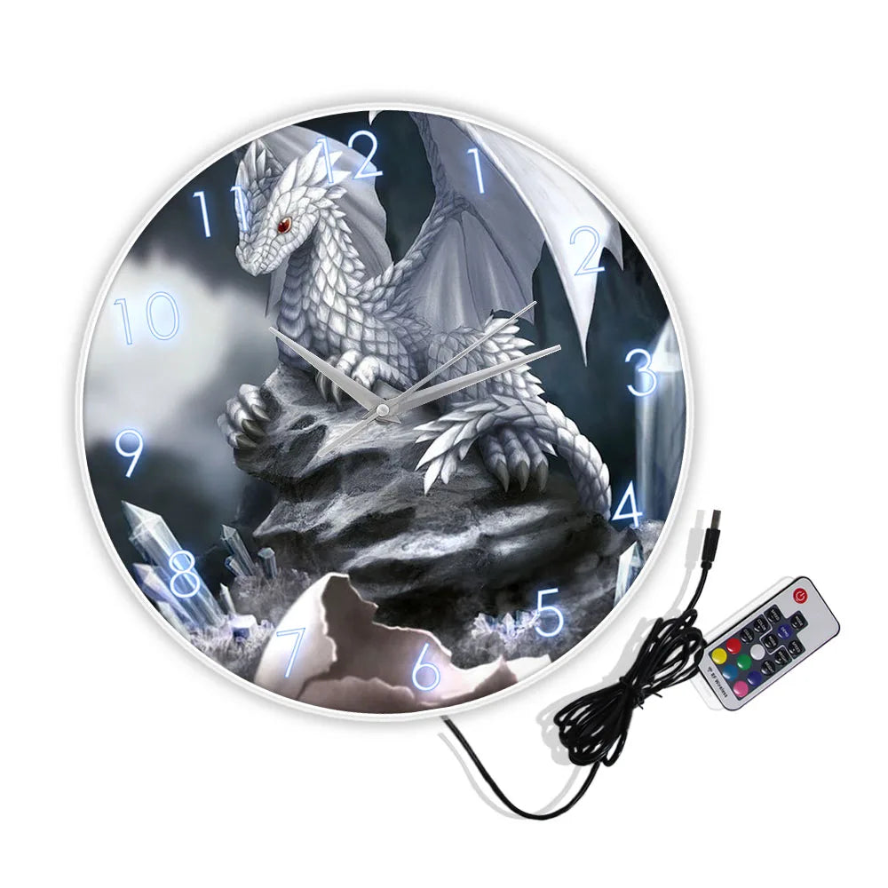 Enchanted Baby Dragon LED Wall Clock - Glow-in-the-Dark Fantasy Decor for Kids' Rooms