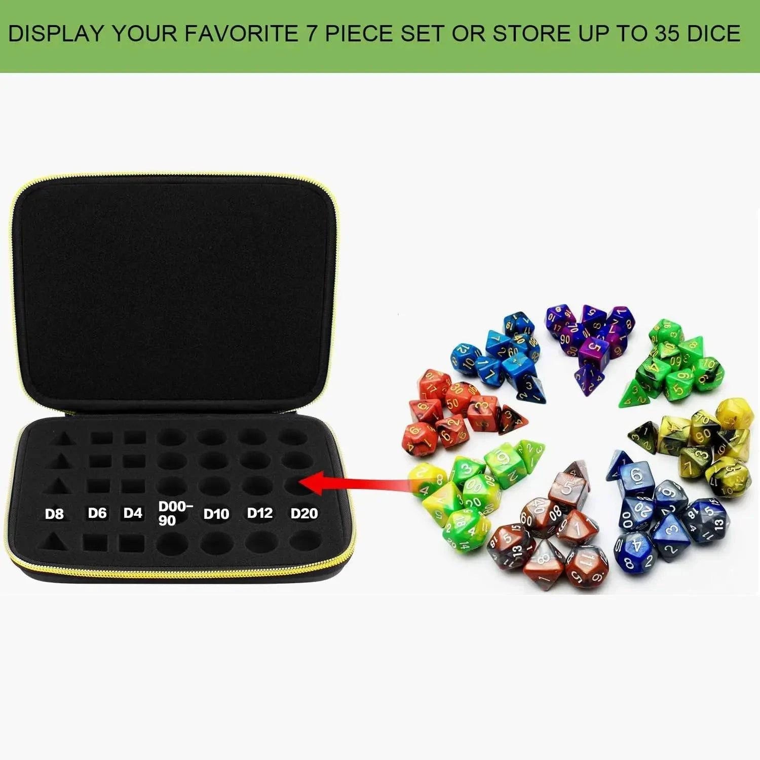 Deluxe 35+ Dice Storage Case for DND & RPG Games - Organizer with Removable Foam Tray for Polyhedral Dice Sets