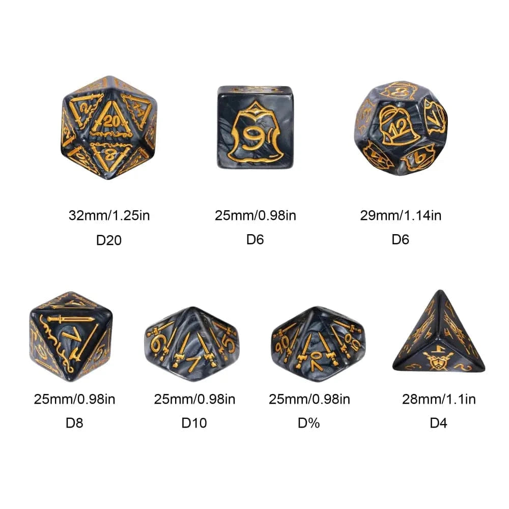 25mm Big Size DnD Dice Set with Shield Sword Pattern 7Pcs/Set High Quality Polyhedral Dice D4~D20 for D&D Role Playing Games - The Adventurer's Chest