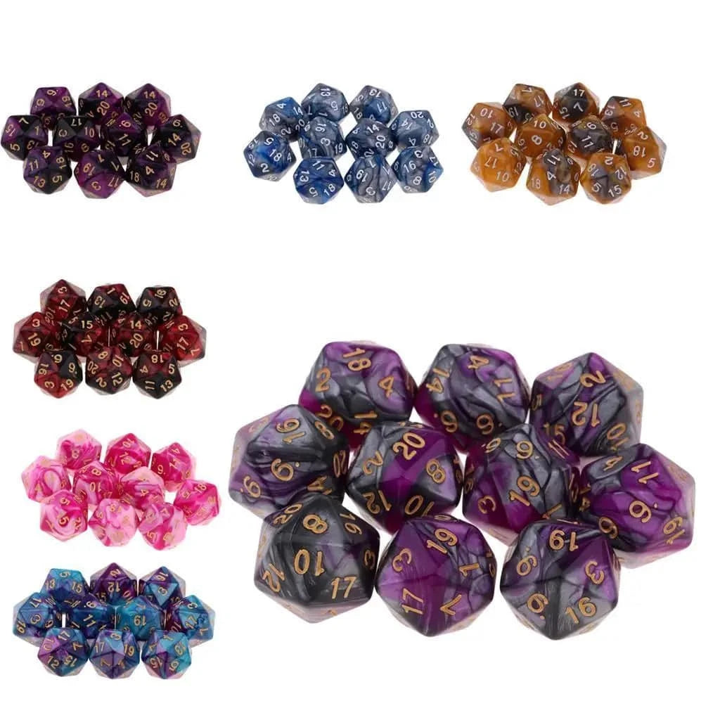 10pcs/Set D20 Colored Acrylic Polyhedral Dice 20-sided Dice Game Set Two-COLORS Swirl DND Dice Set for D&D TRPG Board Game Dice - The Adventurer's Chest