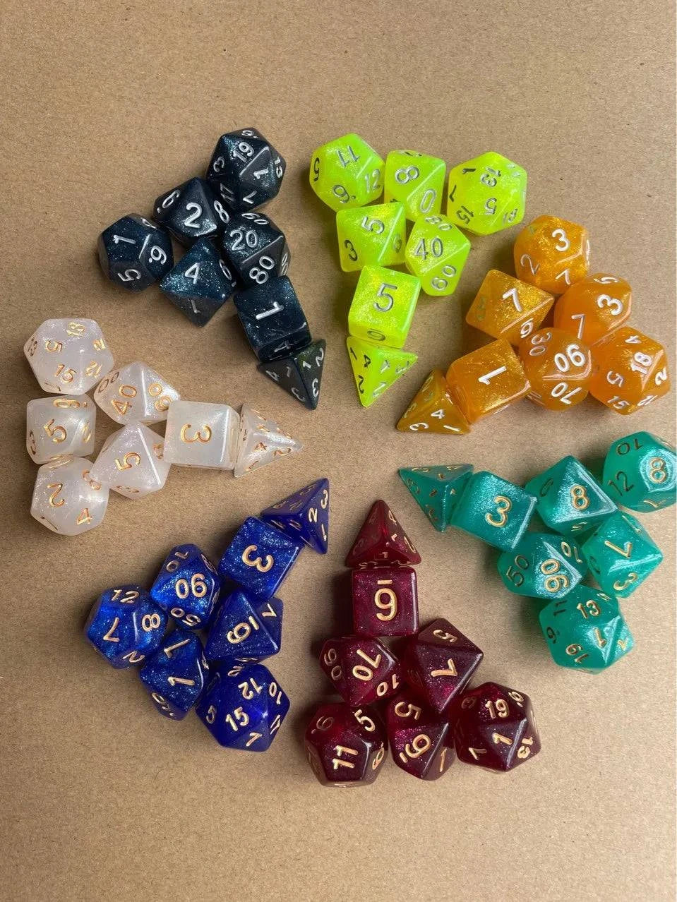 7 Pcs of Dual Color Glitter Pink Starry Sky Dice Set Digital Dice D4 D6 D8 D10 D% D12 D20 Polyhedral Dices Kit for DND TPRG PRG - The Adventurer's Chest