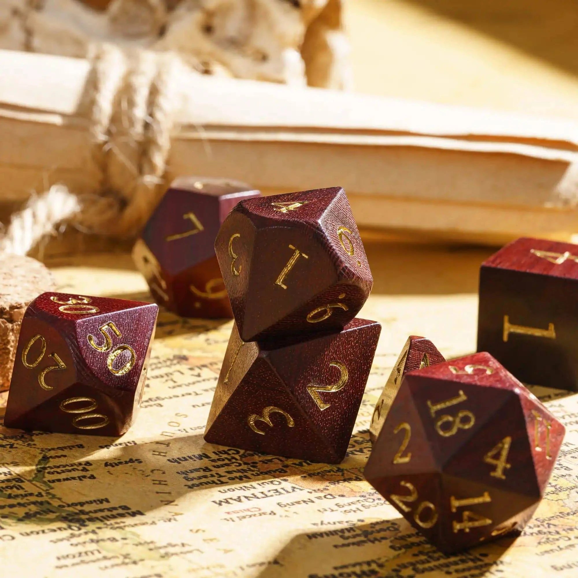 D&D Wooden Dice Set 7PCs D4-D20 Polyhedral Games Dice for Dungeons and Dragons Role Playing Game TRPG Table Accessories Gifts - The Adventurer's Chest