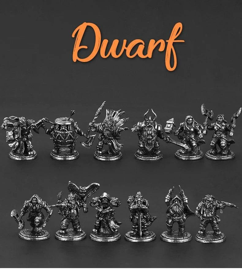 Armored Metal Dwarf Soldier Figurine - Miniature Warrior with Sword and Bow for DIY Decoration