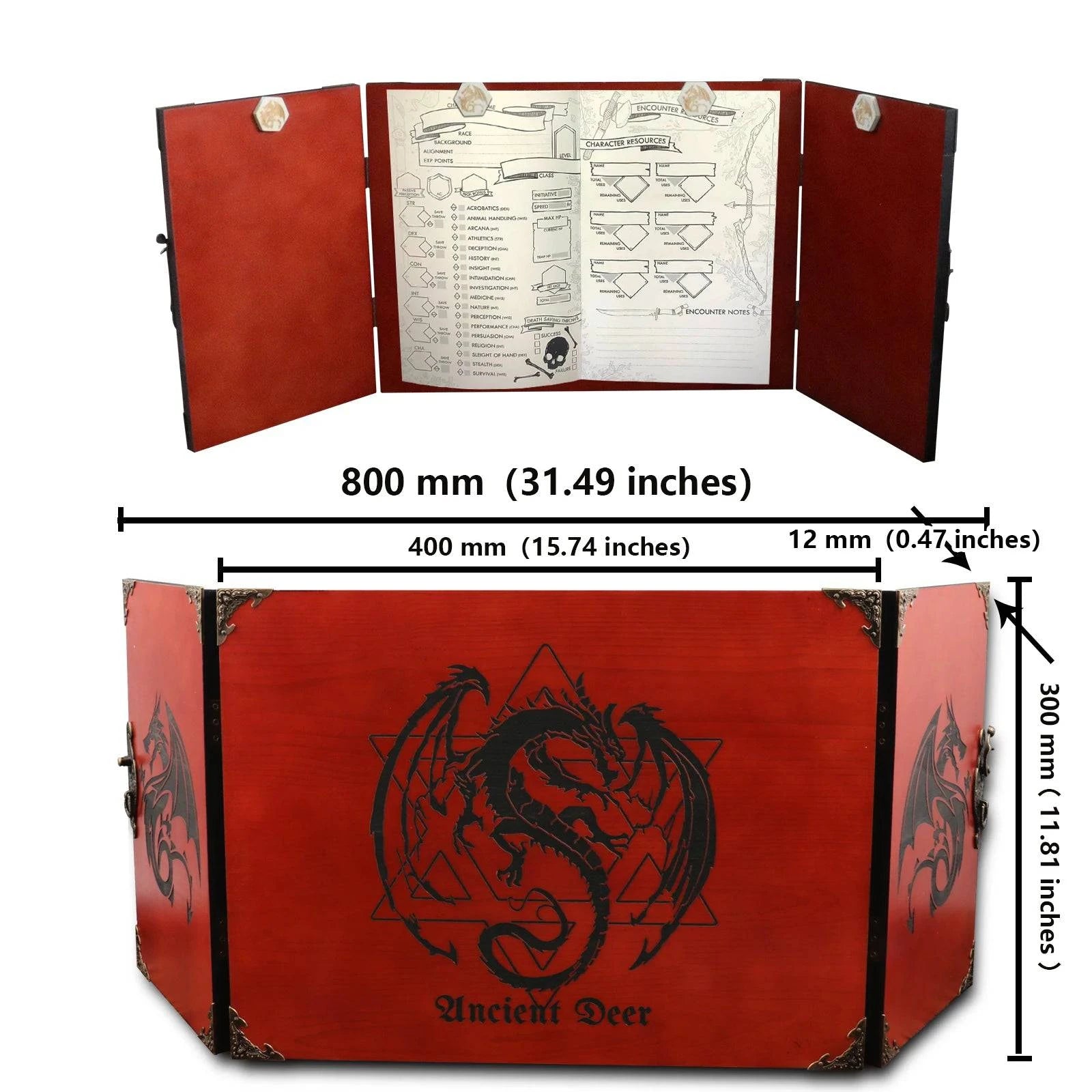 Handcrafted Wooden DM Screen with Dragon Engraving - Perfect D&D Gift for Dungeon Masters and RPG Gamers - The Adventurer's Chest