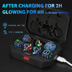 DND Dice Rechargeable with Charging Box, 7 PCS LED Electronic Dices for Tabletop Games D&D Dice 3-Color Glow - The Adventurer's Chest