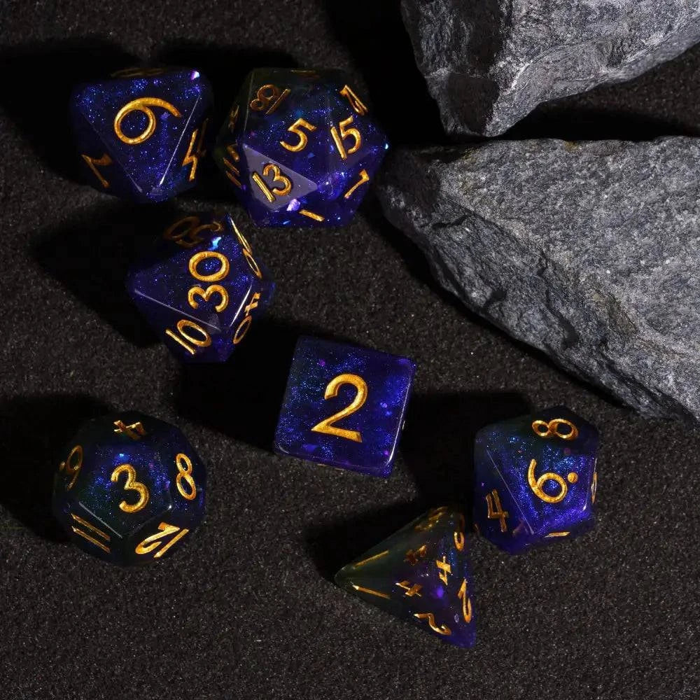 Cusdie New Big Font DnD Dice Set 7Pcs Cut Angle Glitter D&D Dice Resin D4-D20 Polyhedral Dice for Role Playing Game Board Games - The Adventurer's Chest