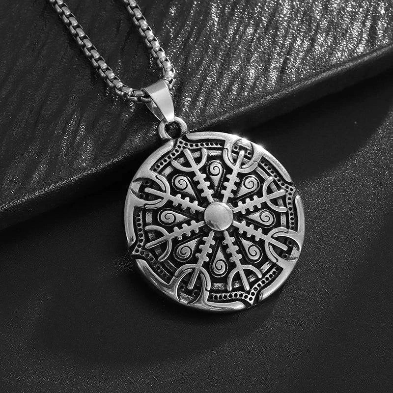 Mystical Compass Amulet Necklace - Stainless Steel Shield Pendant for Adventurers and Seekers - The Adventurer's Chest